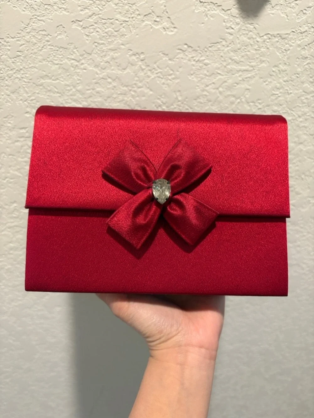 Yves Saint Laurent Red Satin Bow Clutch with Crystal Accent